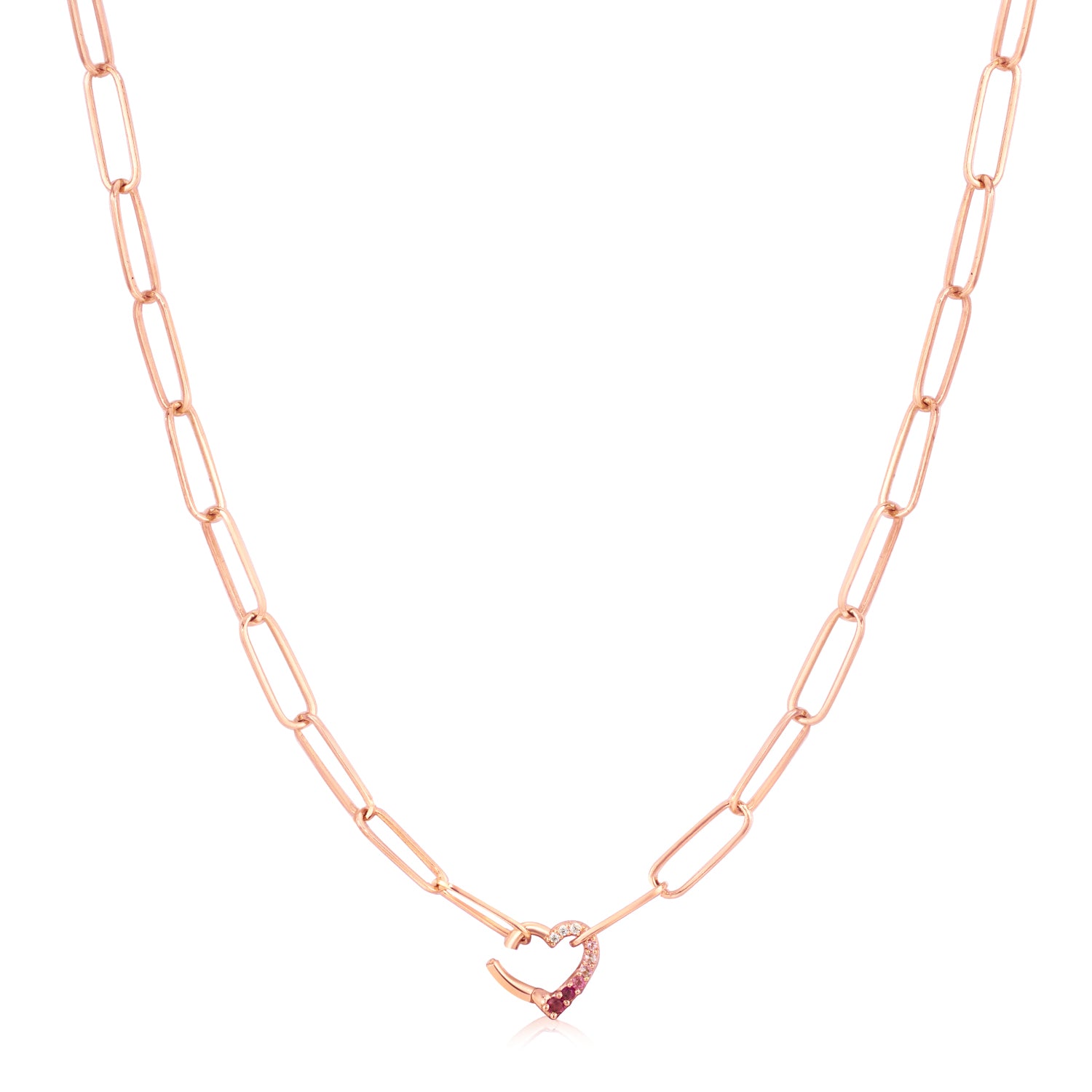 Gradient Heart Paperclip Chain Necklace