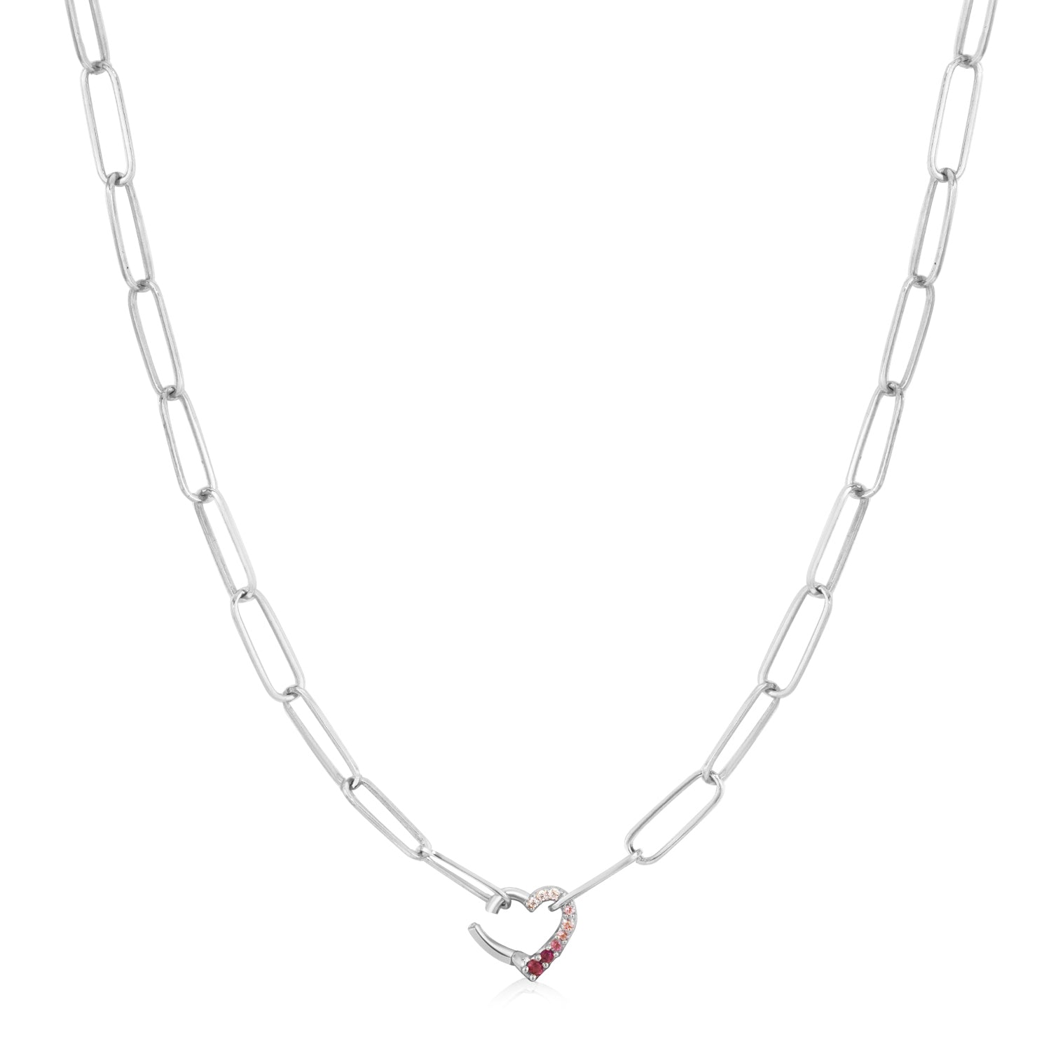 Gradient Heart Paperclip Chain Necklace