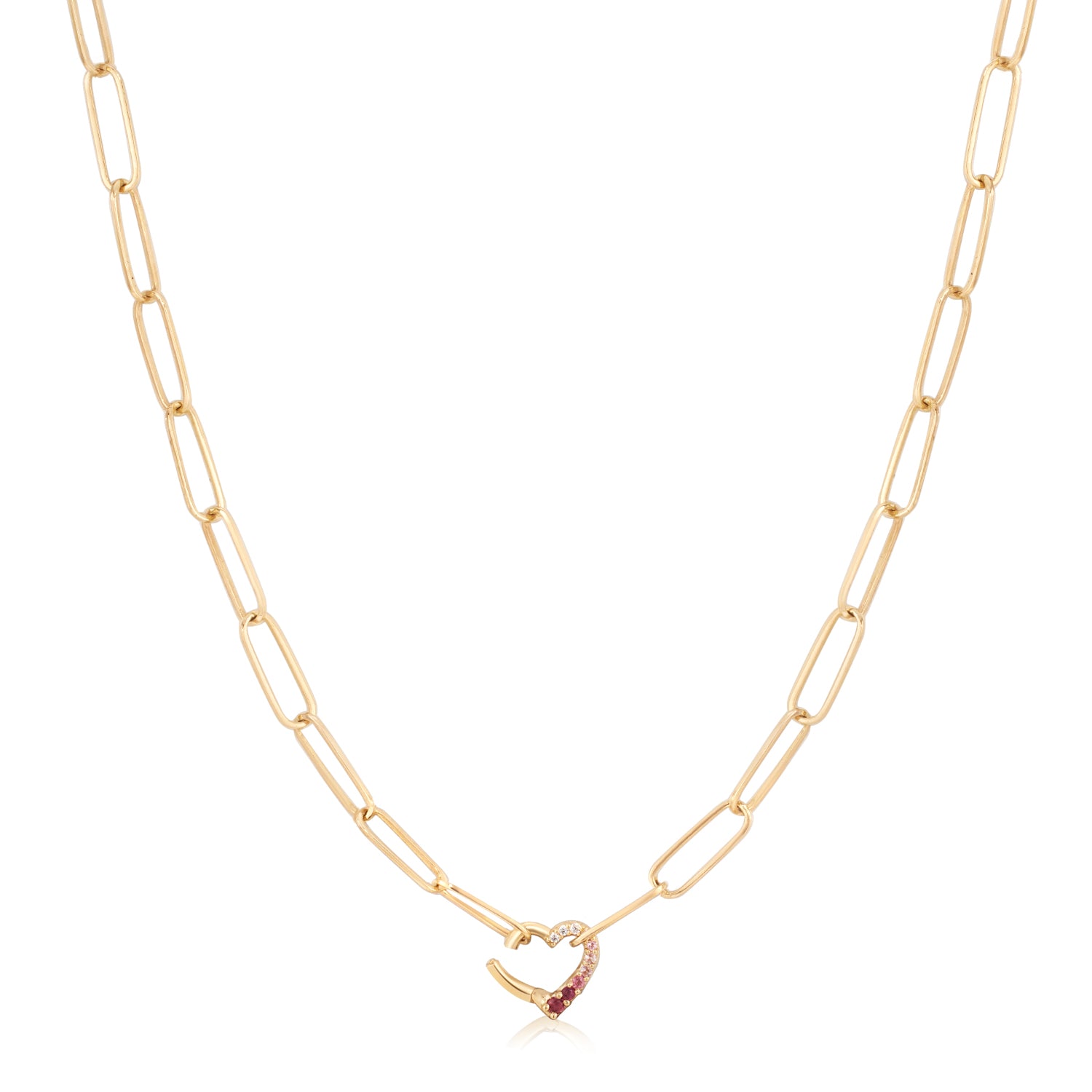 Gradient Heart Paperclip Chain Necklace