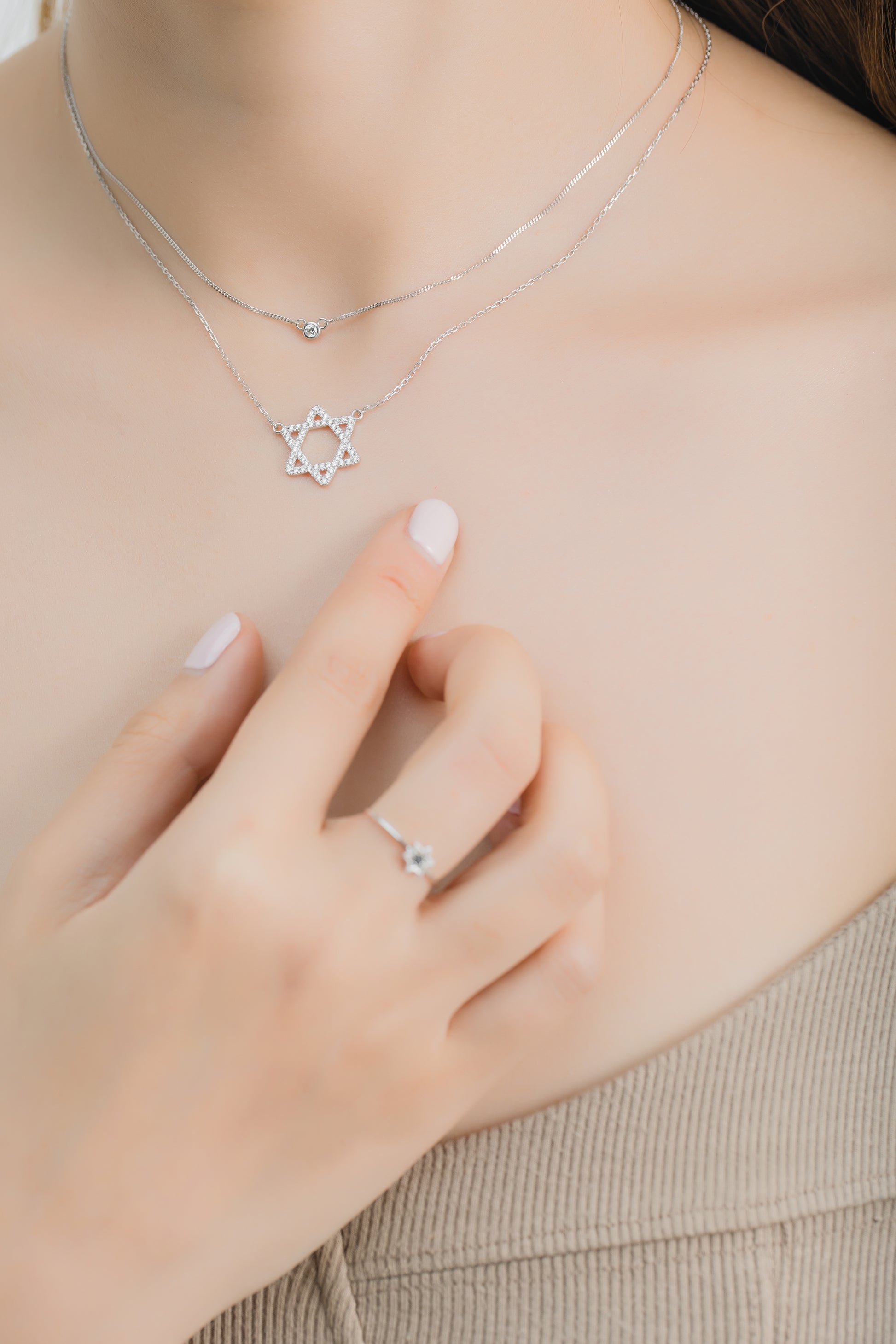 Luminous Star of David Layered Necklace