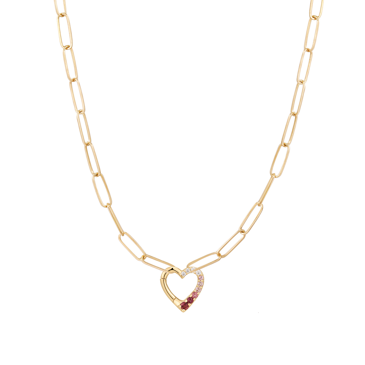 Gradient Heart Paperclip Chain Necklace