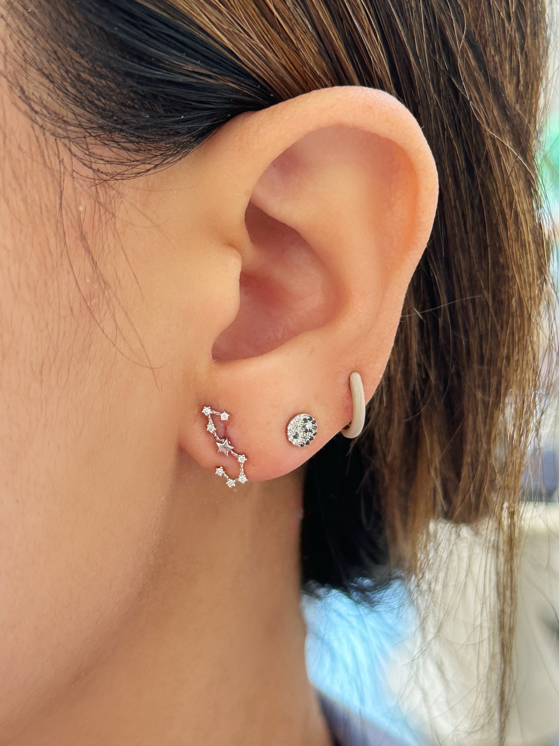 Yin Yang Diamond Stud Earring in Solid Gold