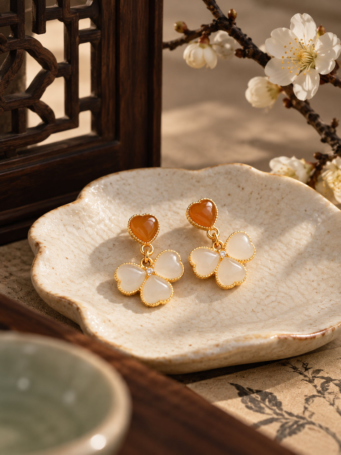 Honey Jade Clover Earrings