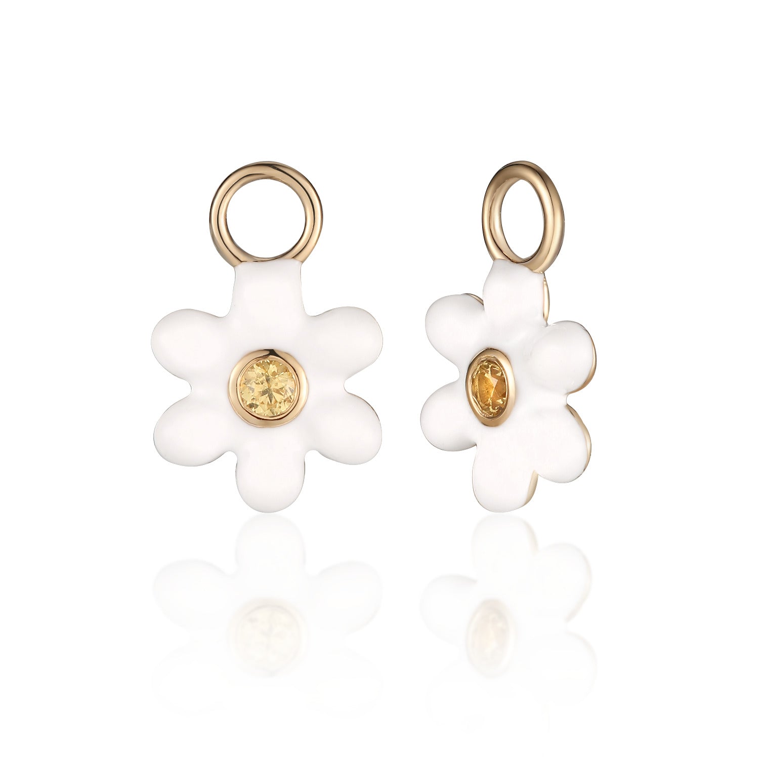 Ivory Flower Enamel Charm in Solid Gold