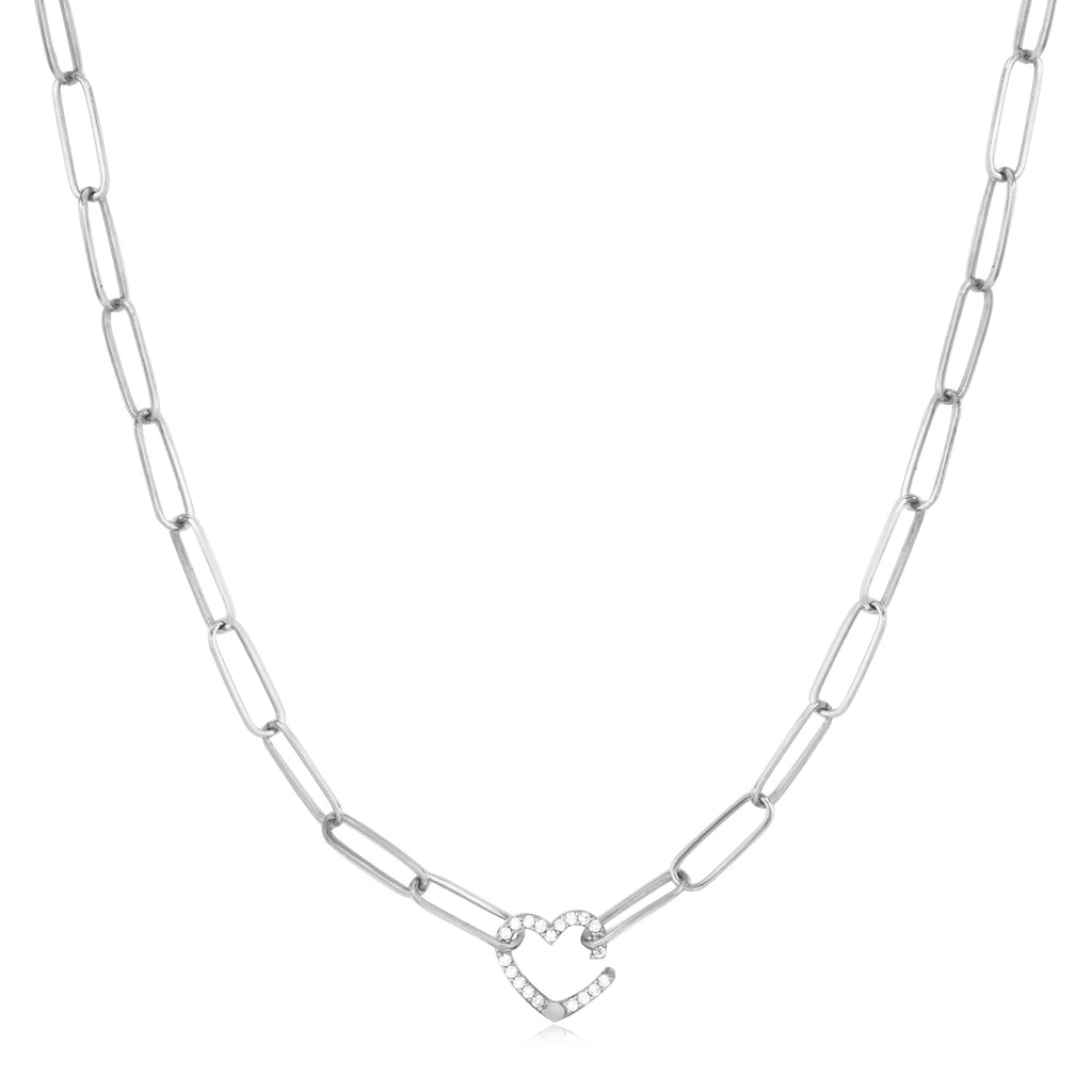 The Diamond Heart Paperclip Chain Necklace