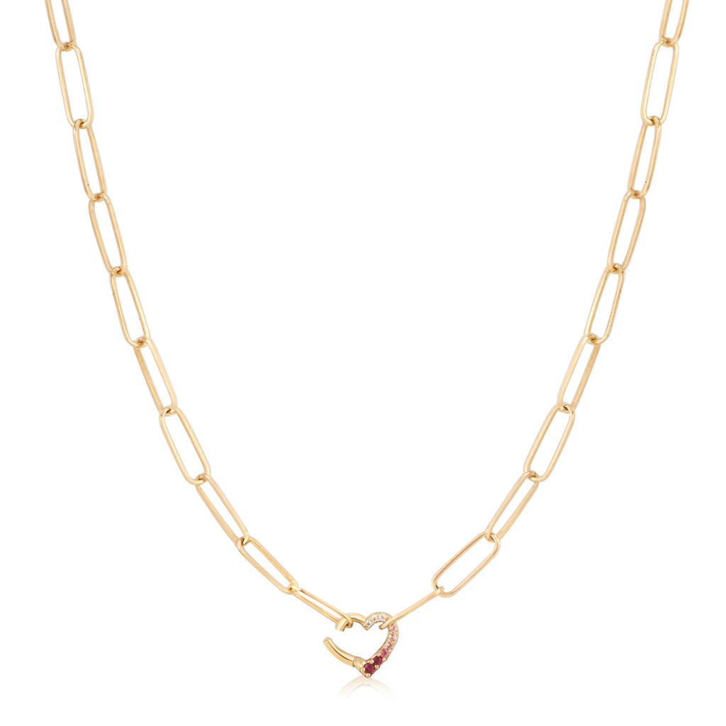Gradient Heart Paperclip Chain Necklace