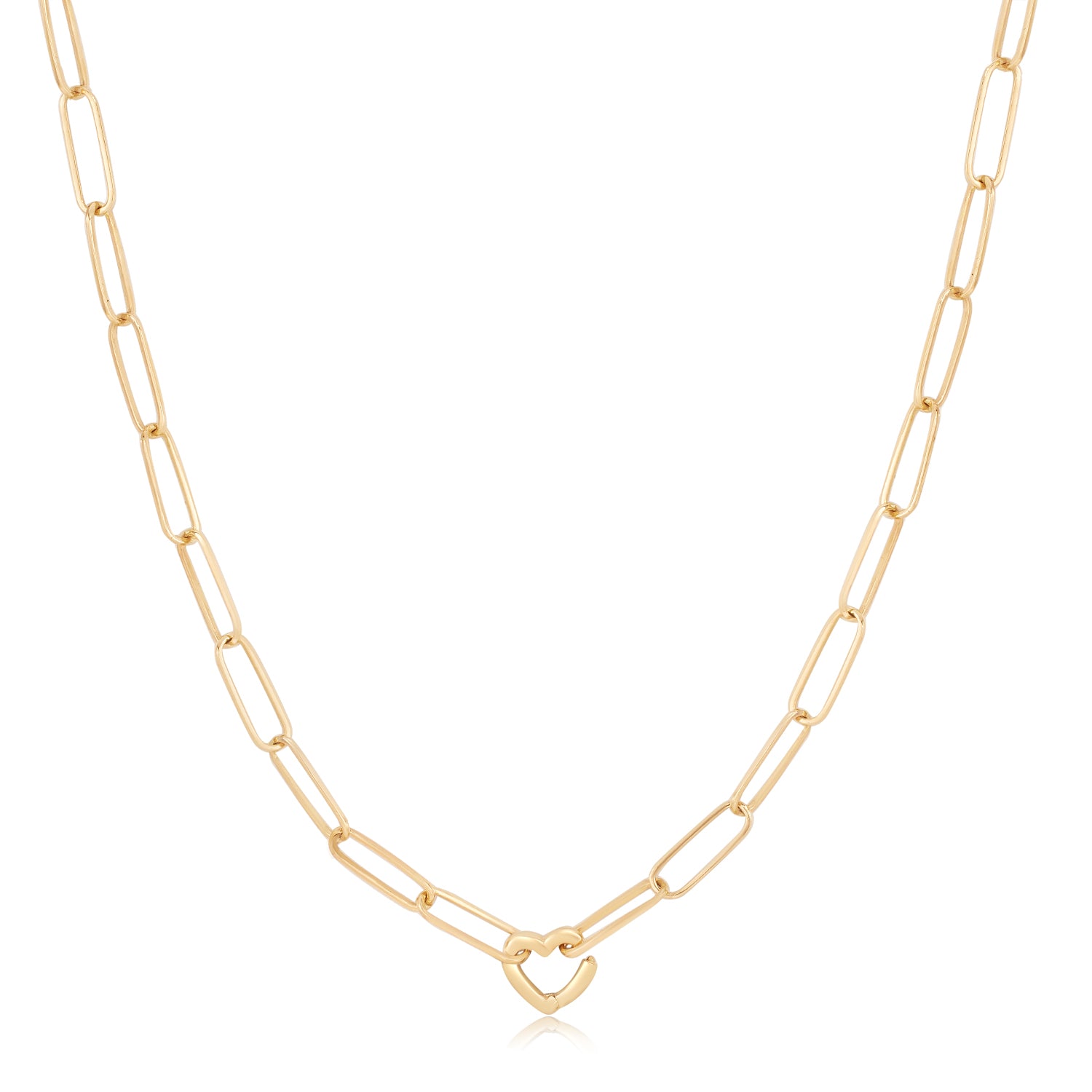 Gold Heart with Paperclip Chain Necklace in Solid Gold