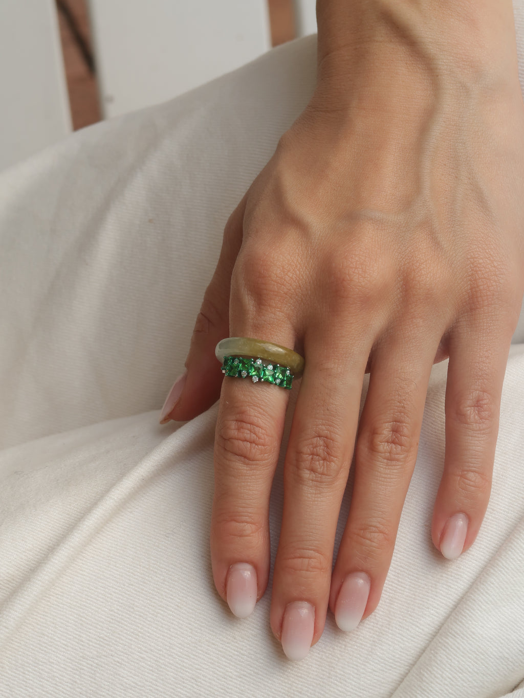 Golden Moss Jade Ring