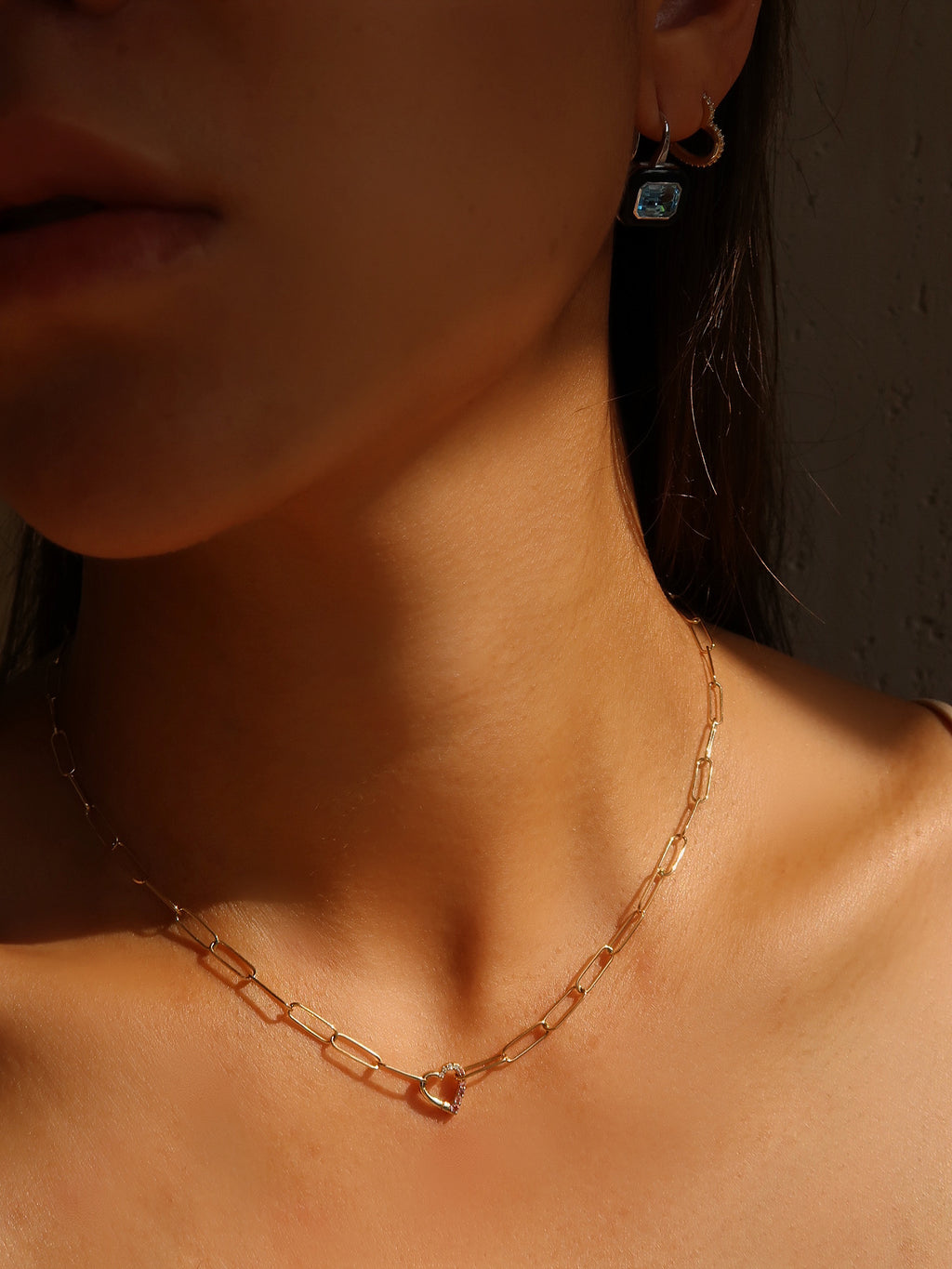 Gradient Heart Paperclip Chain Necklace