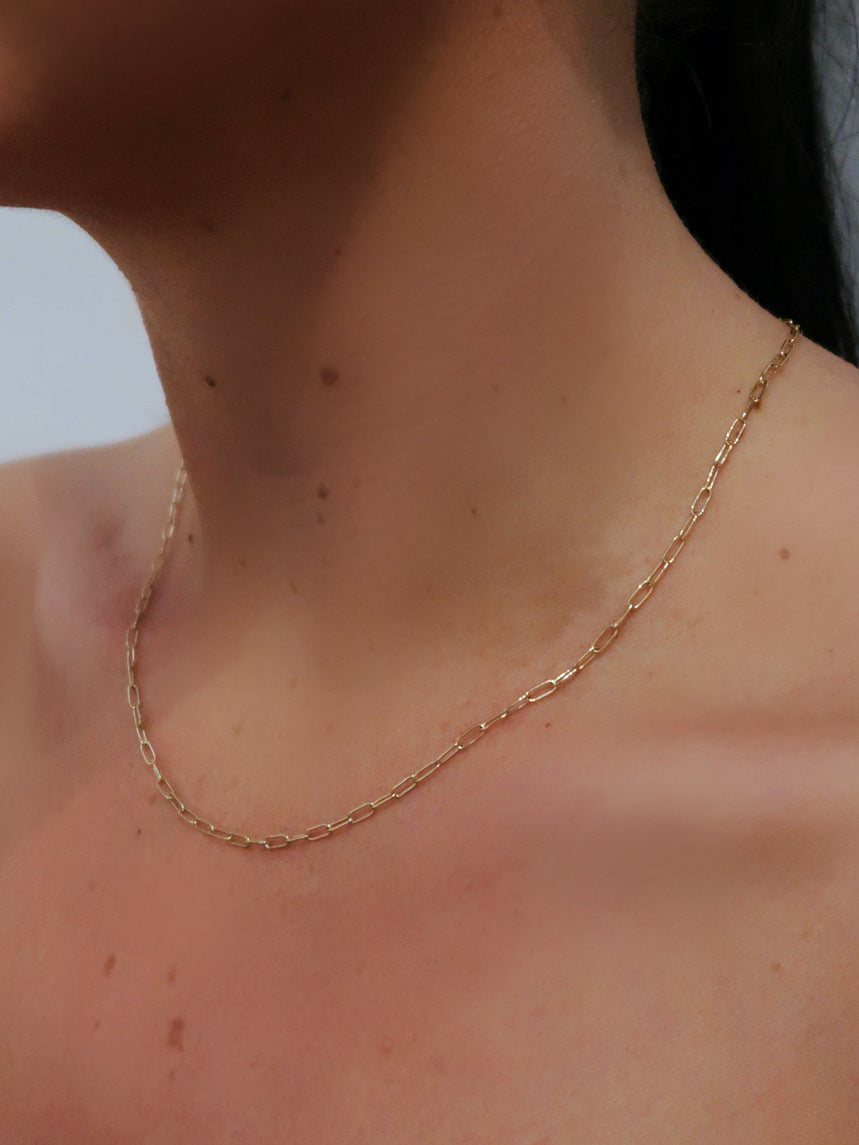 Paperclip Chain Necklace in Solid Gold