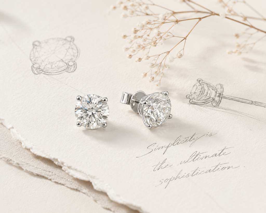 2ct Each Round Brilliant Cut Diamond Stud Earrings