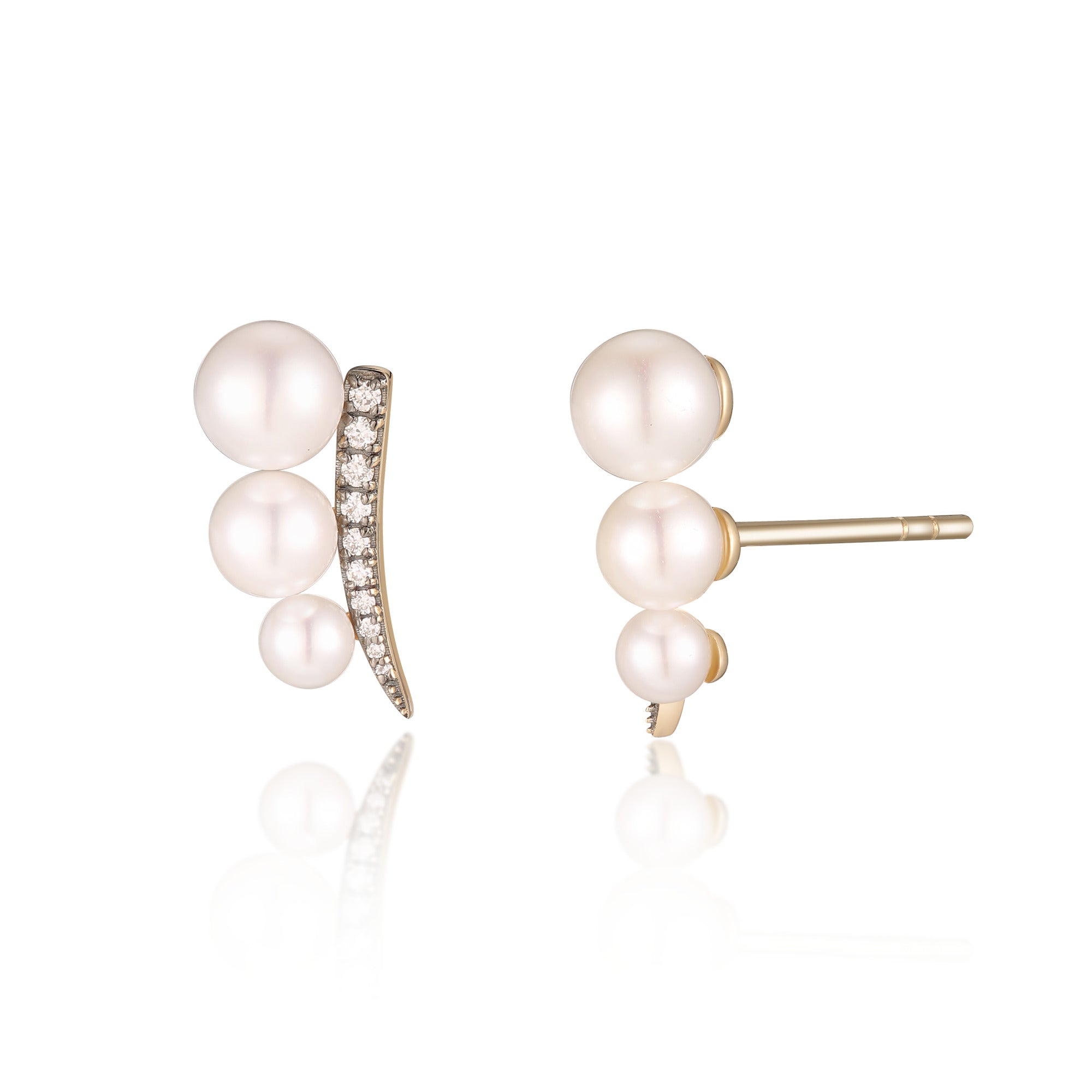 Cascade Pearl Climber Earrings in Solid Gold