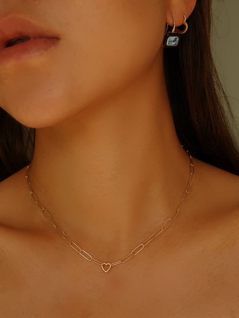 Golden Heart Paperclip Chain Necklace