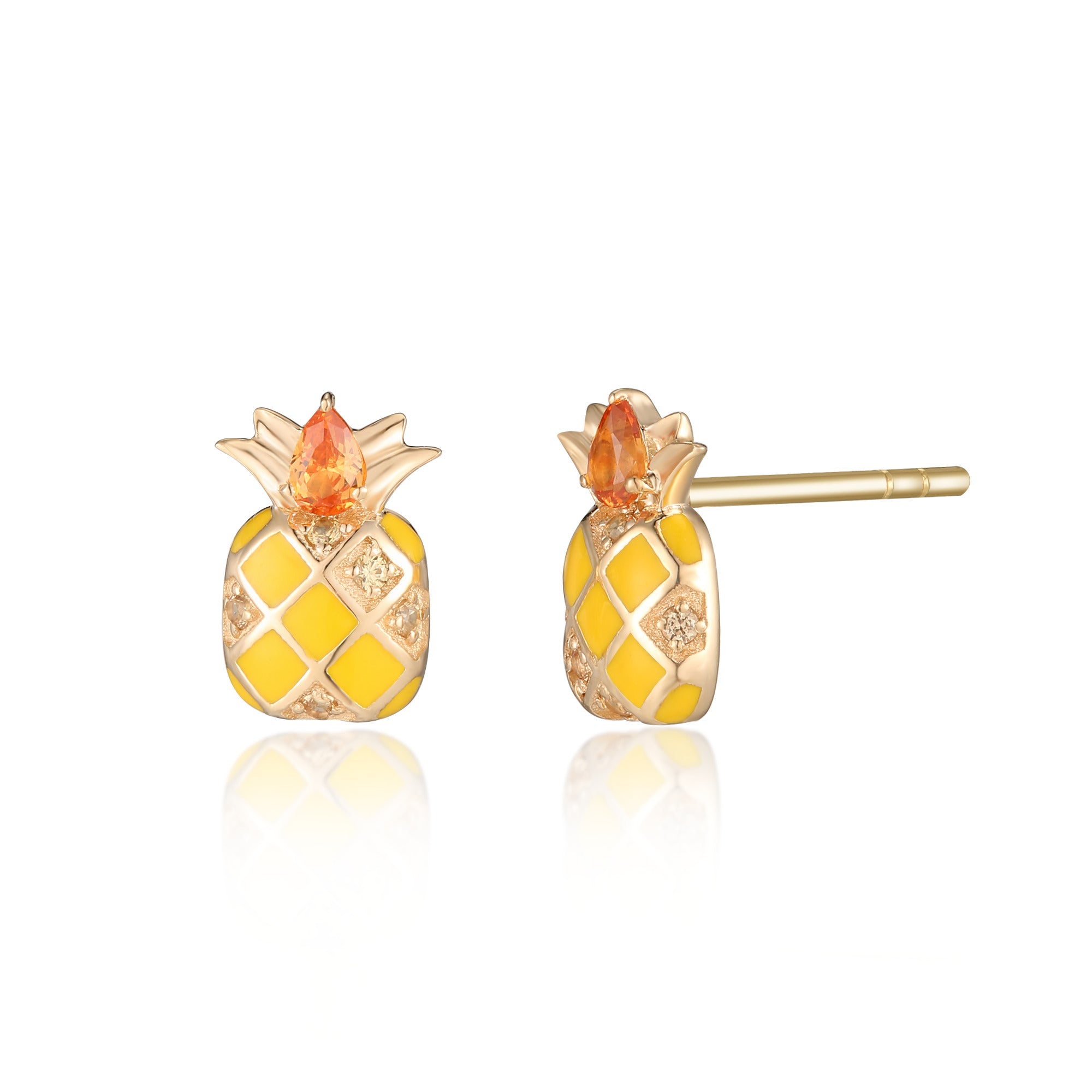 Pineapple Pop Enamel Stud Earring in Solid Gold