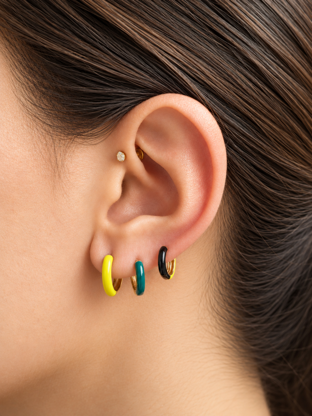 Large Enamel Huggie Earring