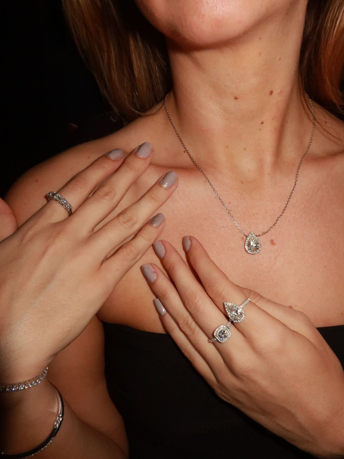 Lumiere Pear Halo Diamond Necklace