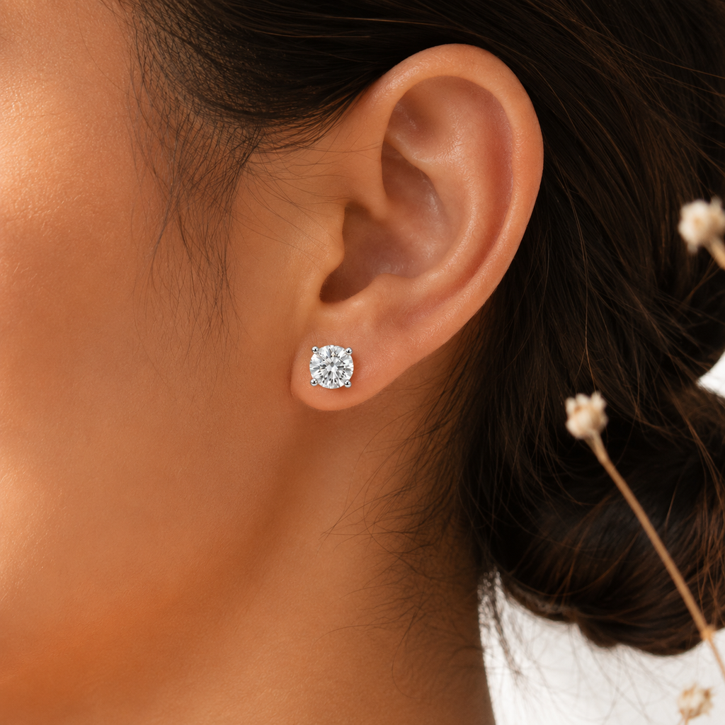 2ct Each Round Brilliant Cut Diamond Stud Earrings