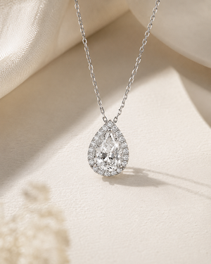 Lumiere Pear Halo Diamond Necklace