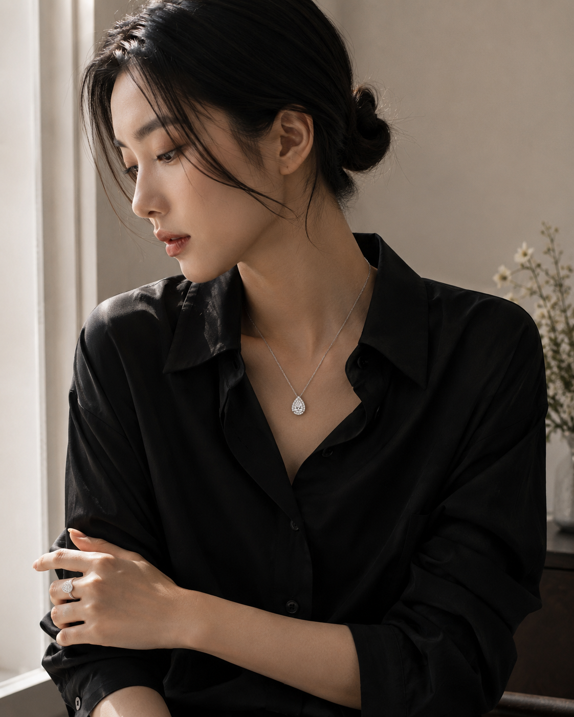Lumiere Pear Halo Diamond Necklace