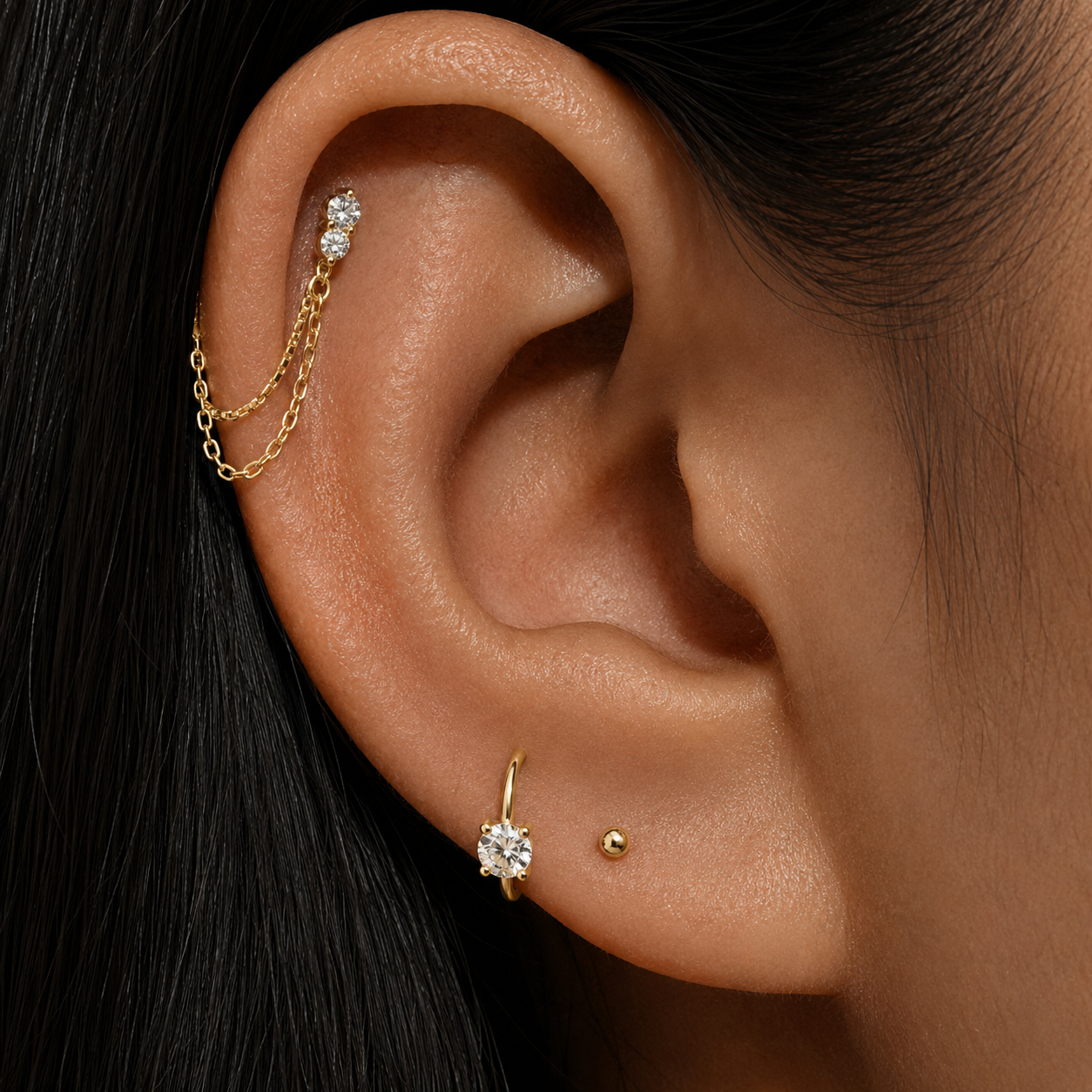 Diamond Double Chain Flatback Earring