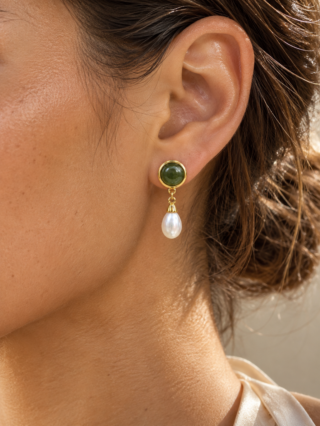 Sauge Jade Pearl Drop Earrings