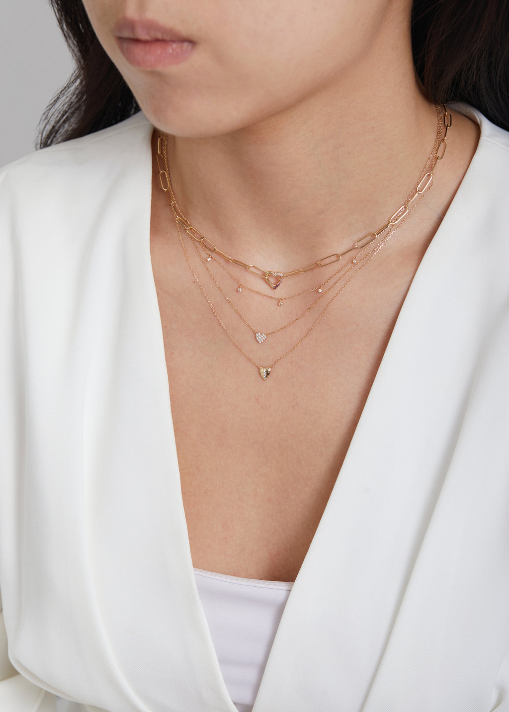 Gradient Heart Paperclip Chain Necklace