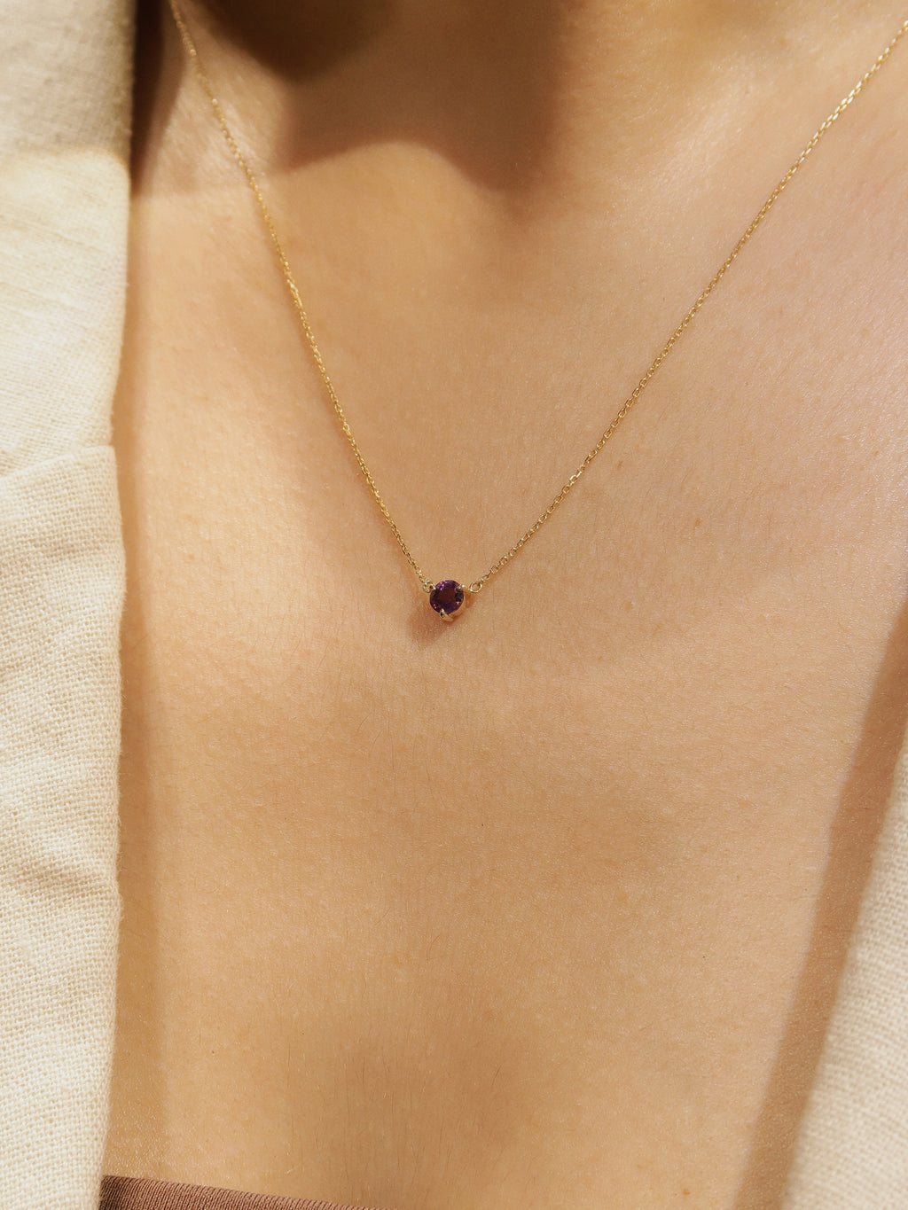 February Birthstone Amethyst Solitaire Necklace
