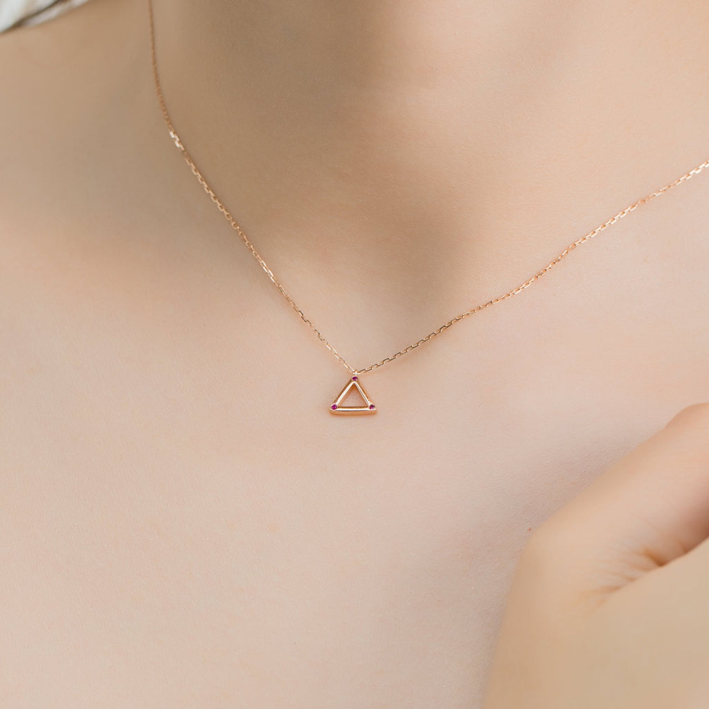 Fire Triangle Necklace in Solid Gold