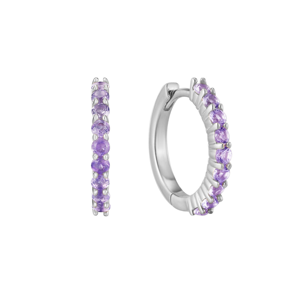 February Birthstone Amethyst Huggie Earring