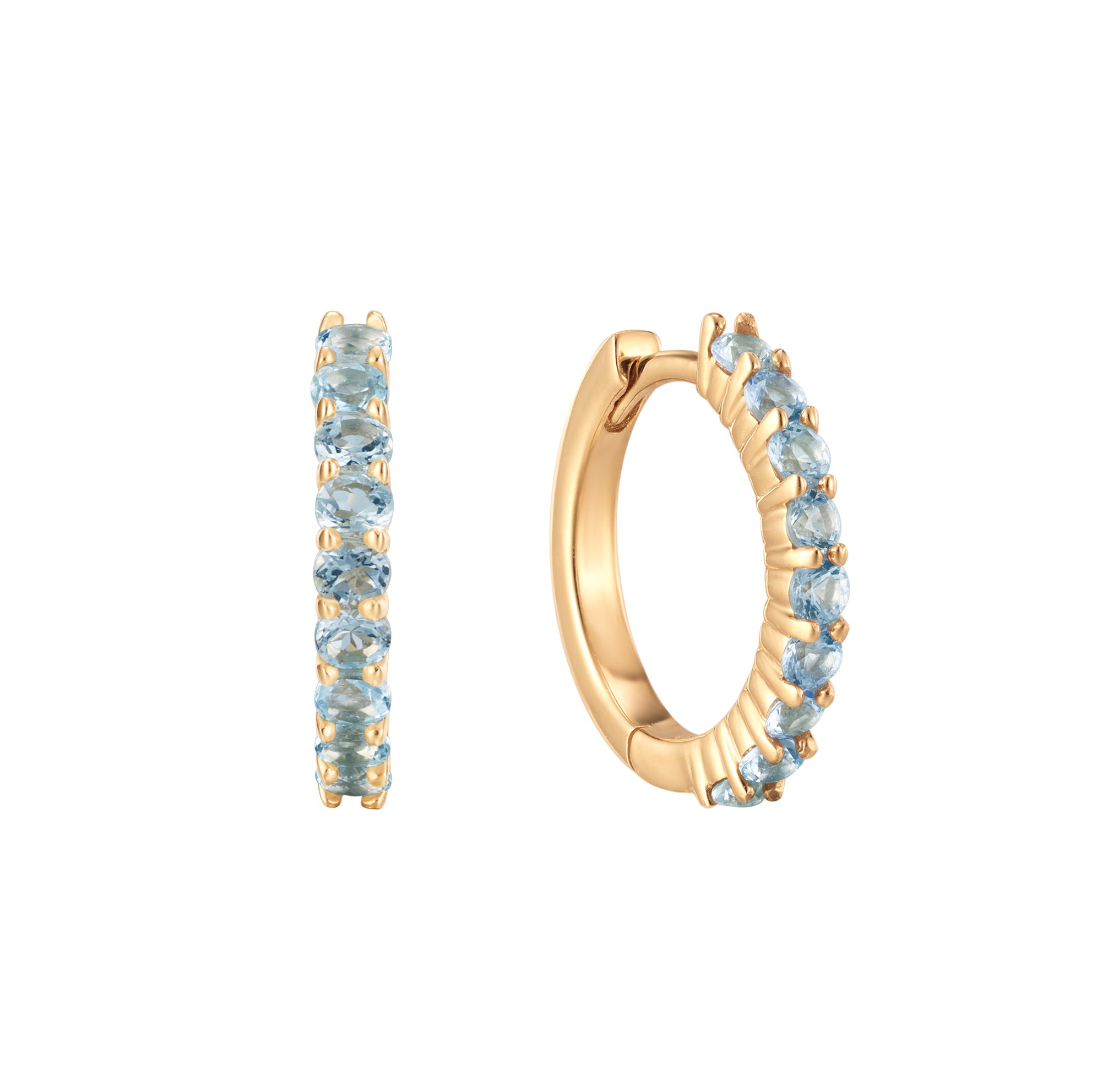 March Aquamarine Birthstone Huggie Earring in Solid Gold