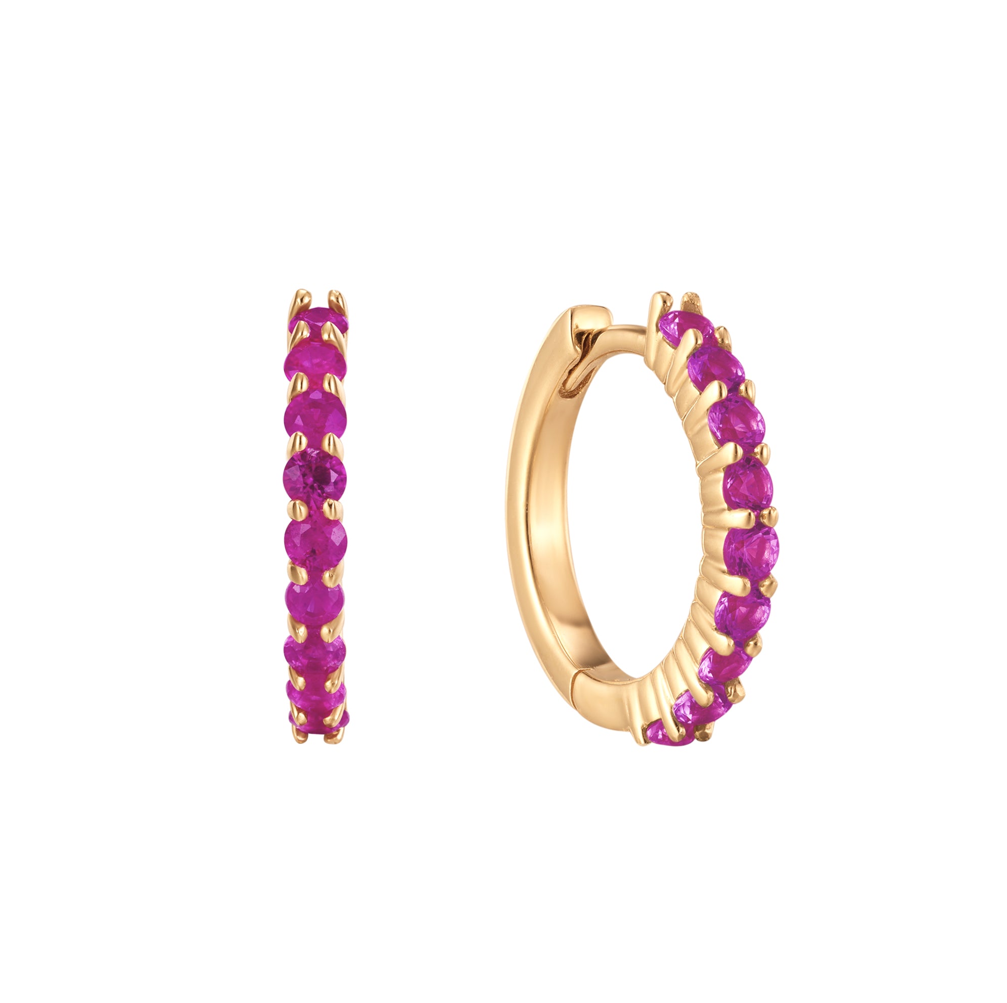 July Ruby Birthstone Huggie Earring in Solid Gold