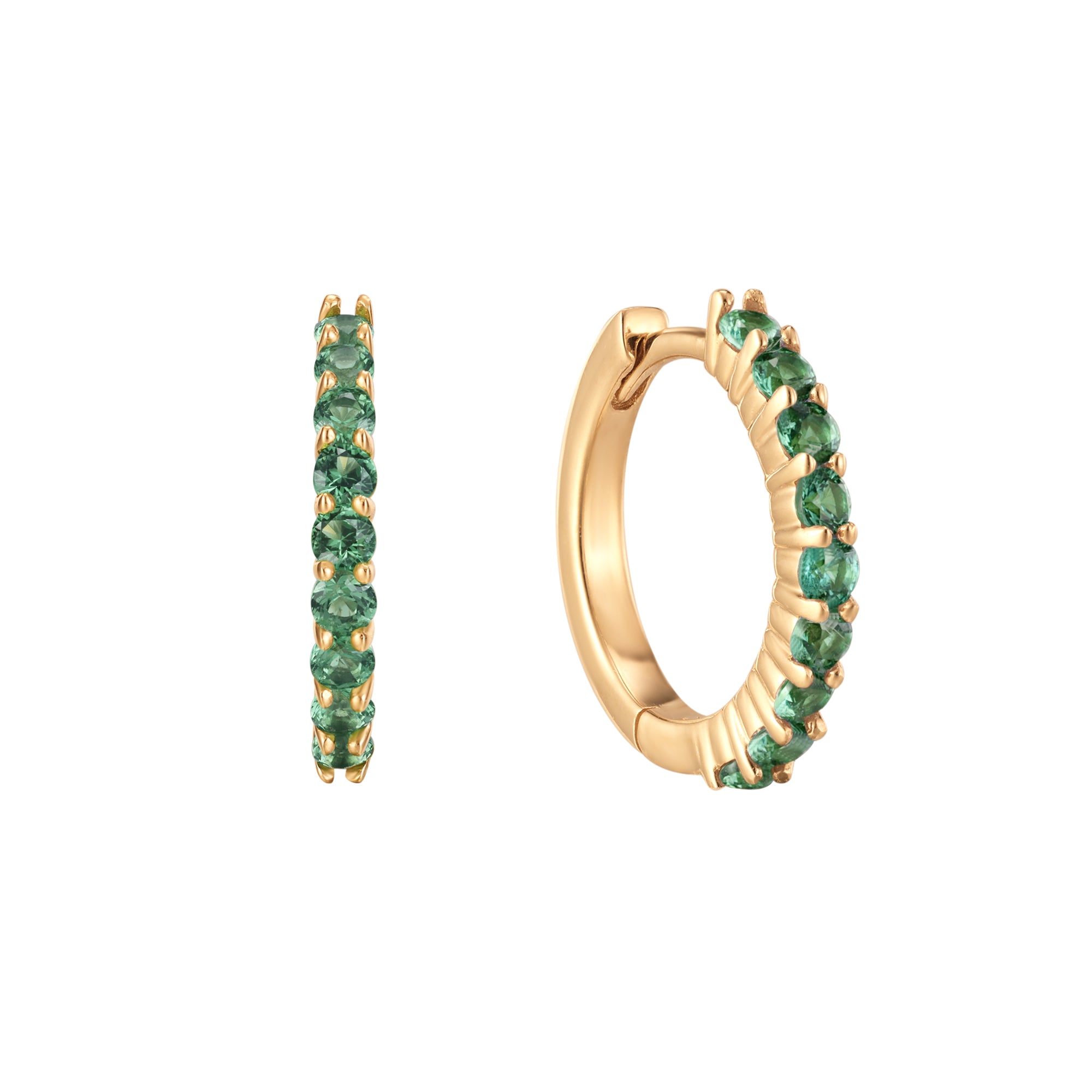 May Tsavorite Birthstone Huggie Earring in Solid Gold