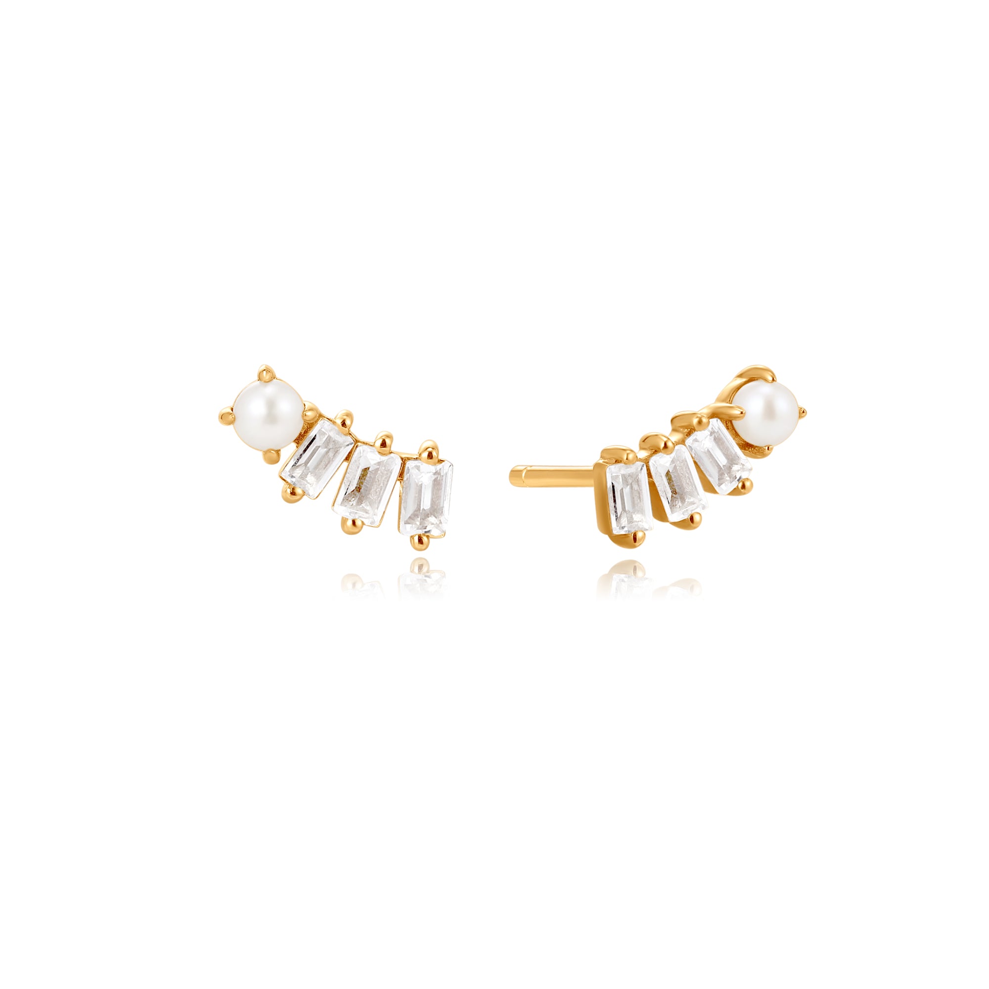 Glint Pearl Ear Climber Earring in Solid Gold