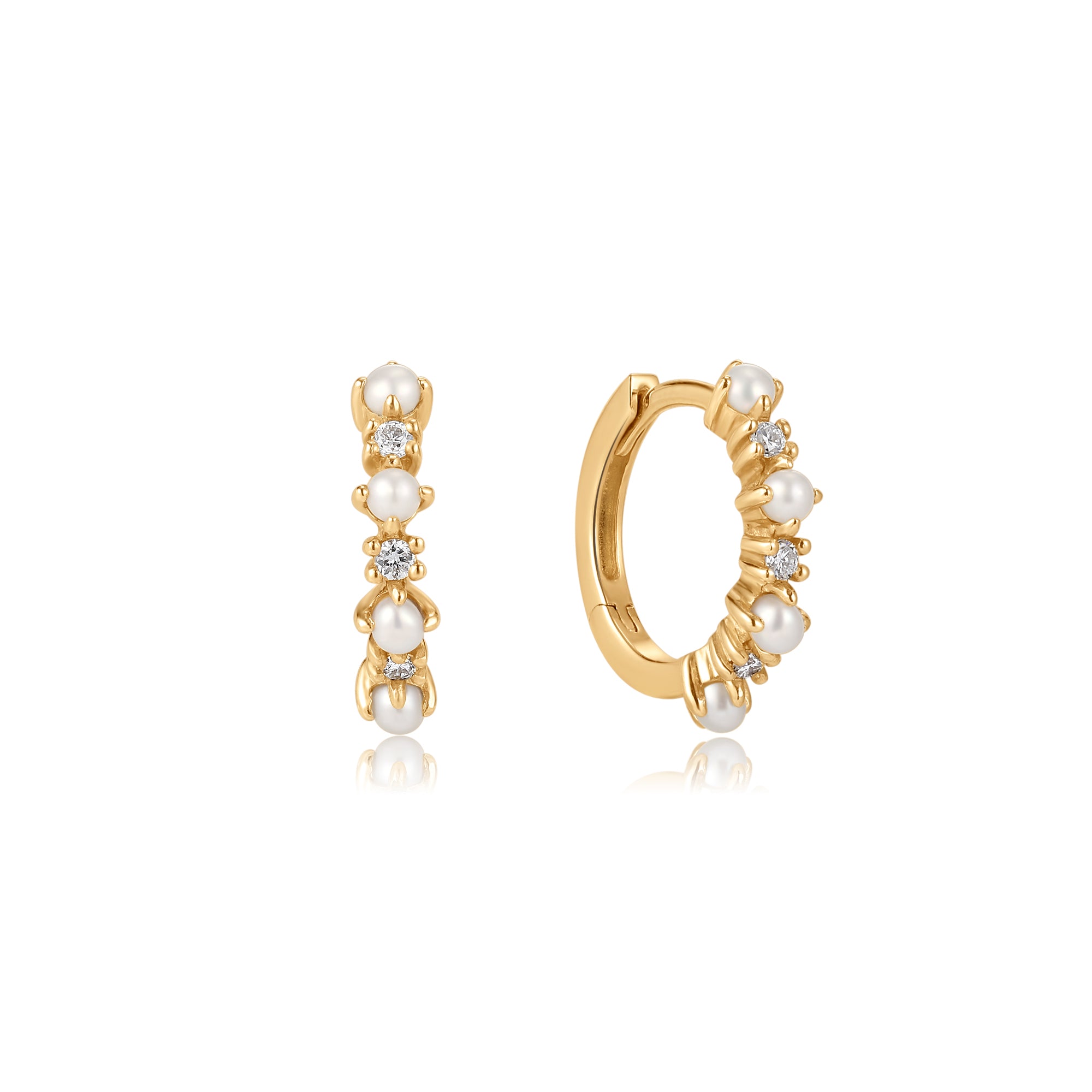 Angel’s Halo Pearl Huggie Earring in Solid Gold