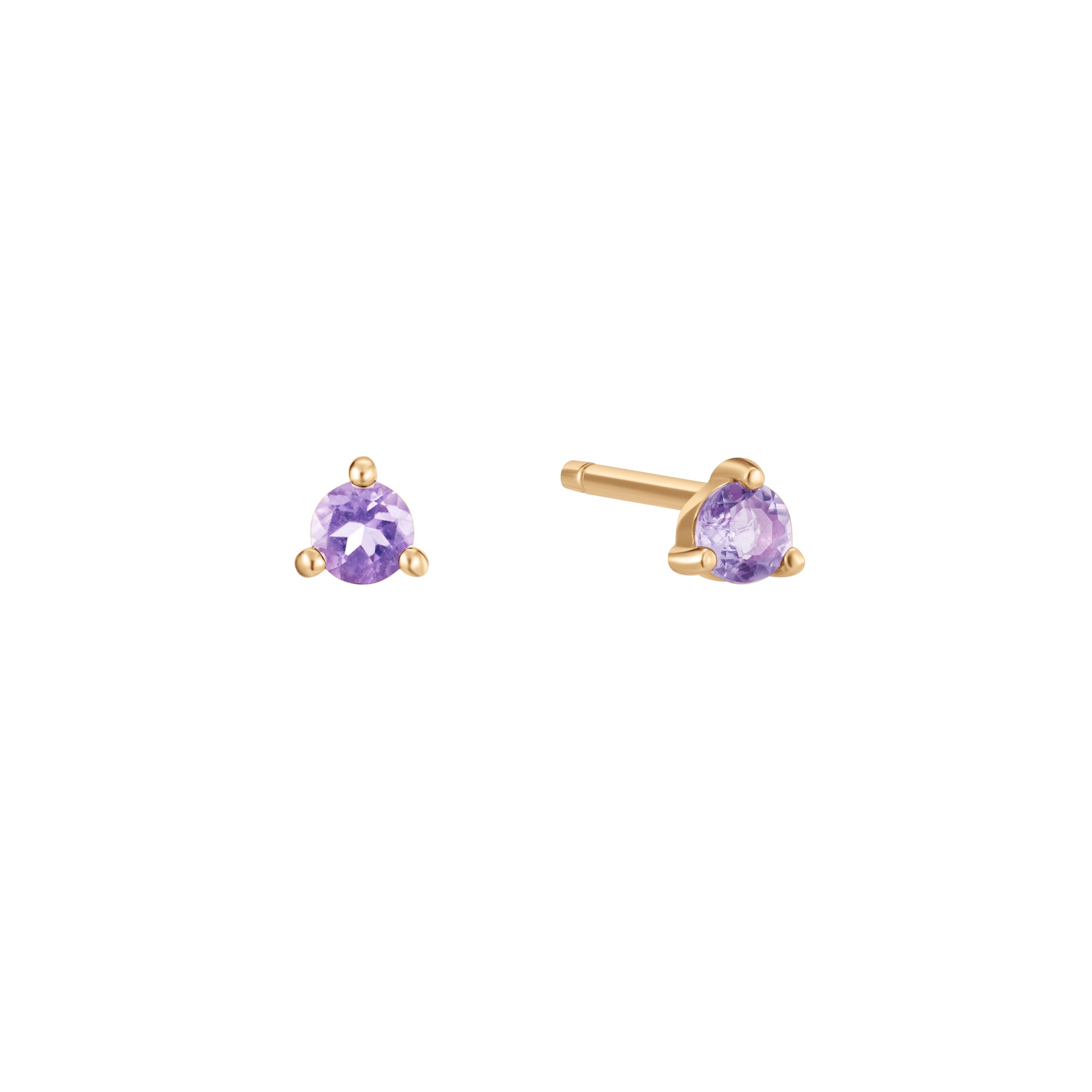 February Amethyst Birthstone Stud Earring in Solid Gold