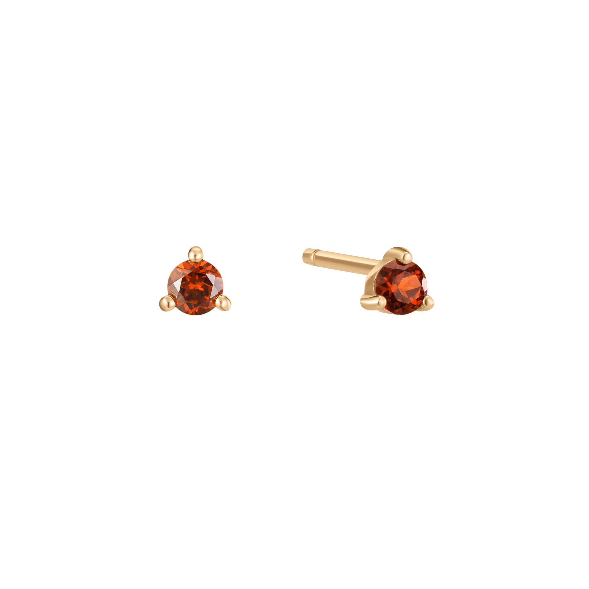 January Garnet Birthstone Stud Earring in Solid Gold