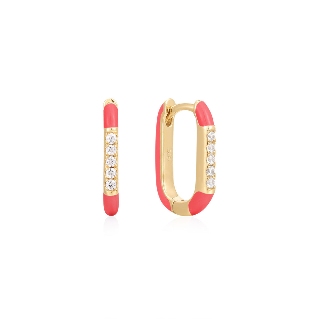 Enamel Rectangle Huggie Earring