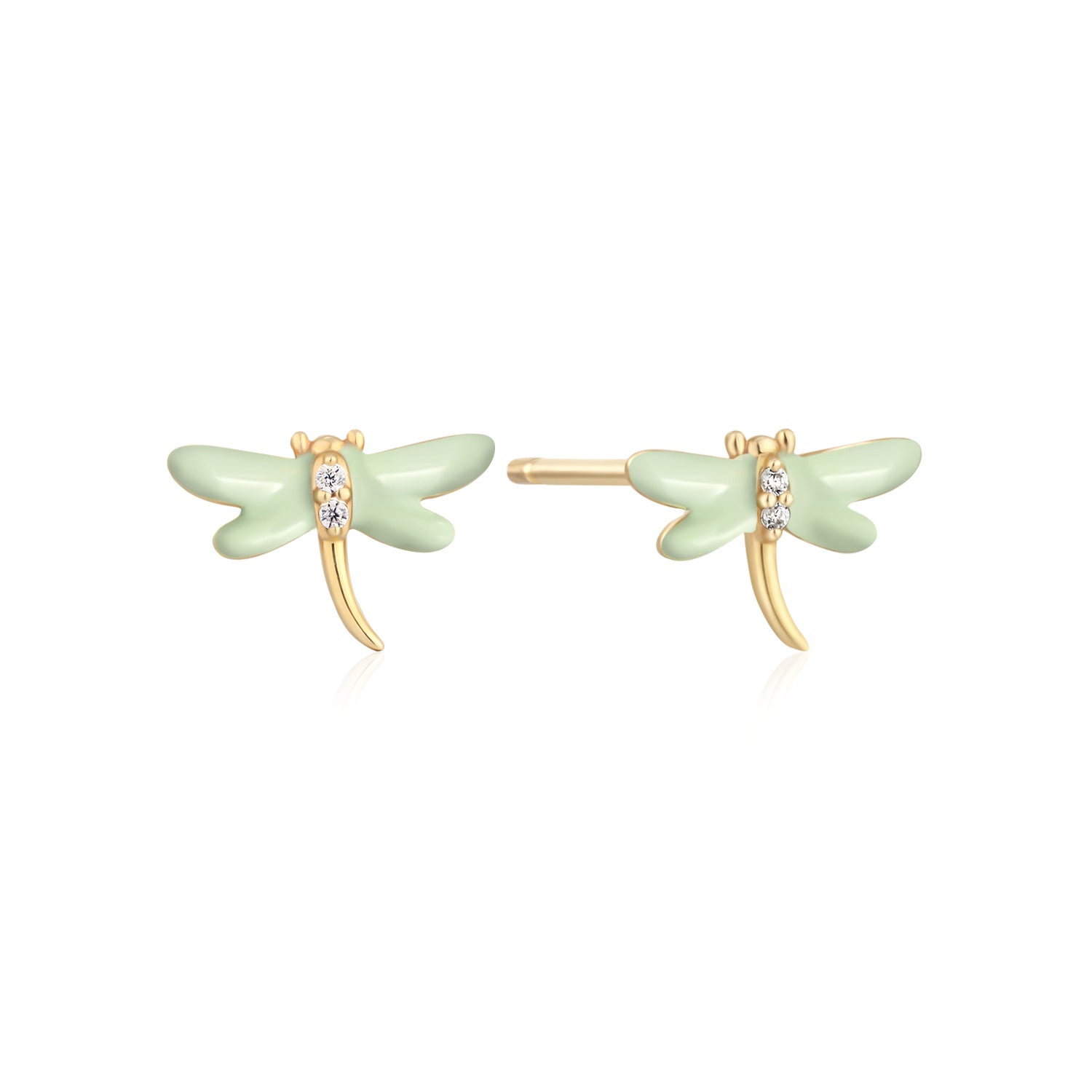 Mint Dragonfly Enamel Stud Earring in Solid Gold