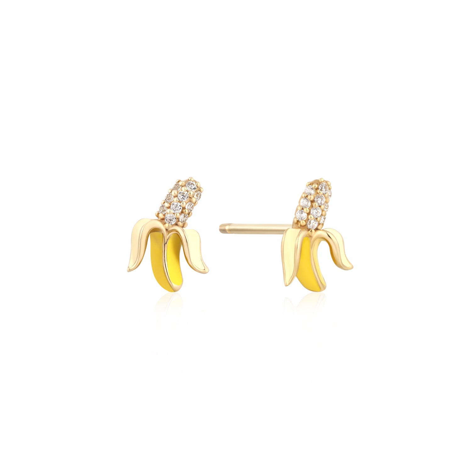 Banana Enamel Stud Earring in Solid Gold