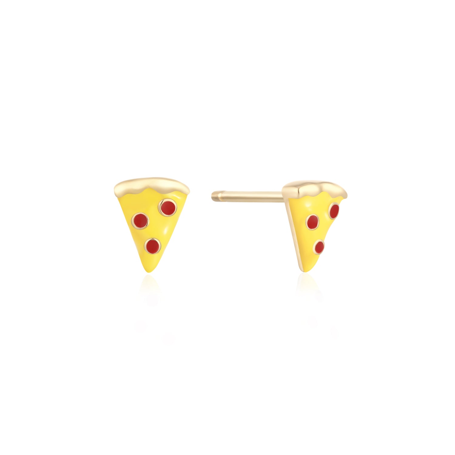 Pizza Enamel Stud Earring in Solid Gold