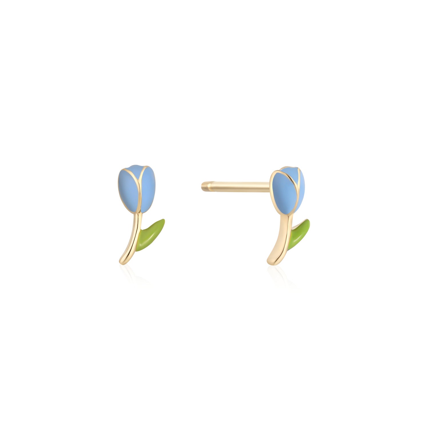 Blooming Tulip Enamel Stud Earring in Solid Gold