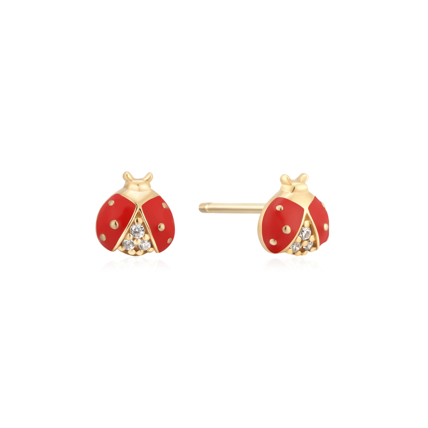 Lucky Ladybug Enamel Stud Earring in Solid Gold