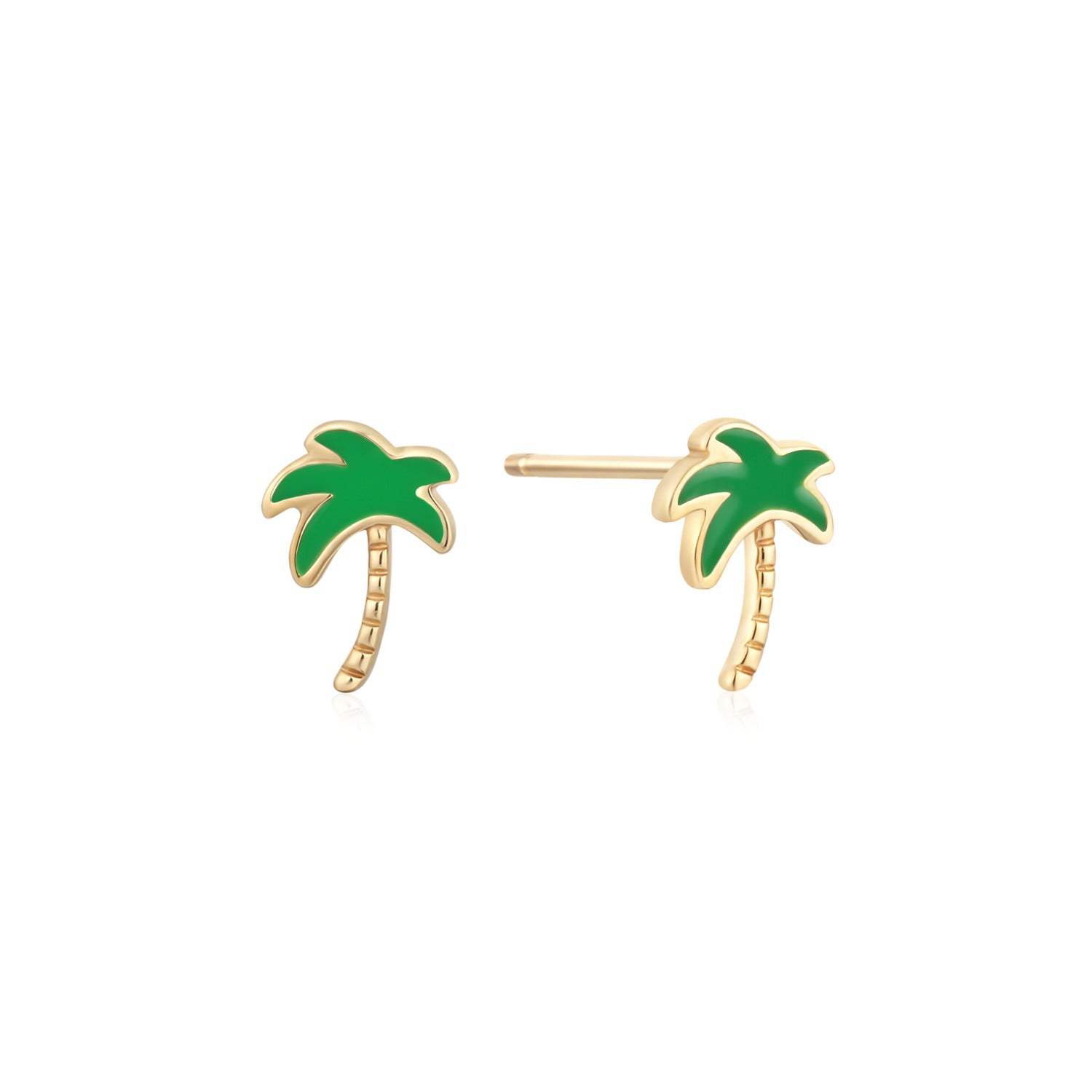 Palm Tree Enamel Stud Earring in Solid Gold