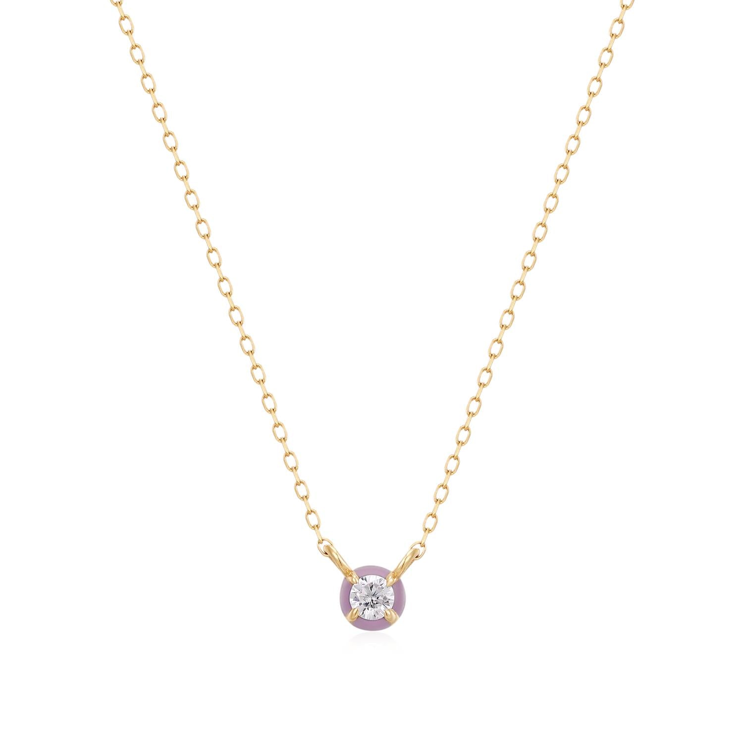 Blush Frost Enamel Necklace in Solid Gold