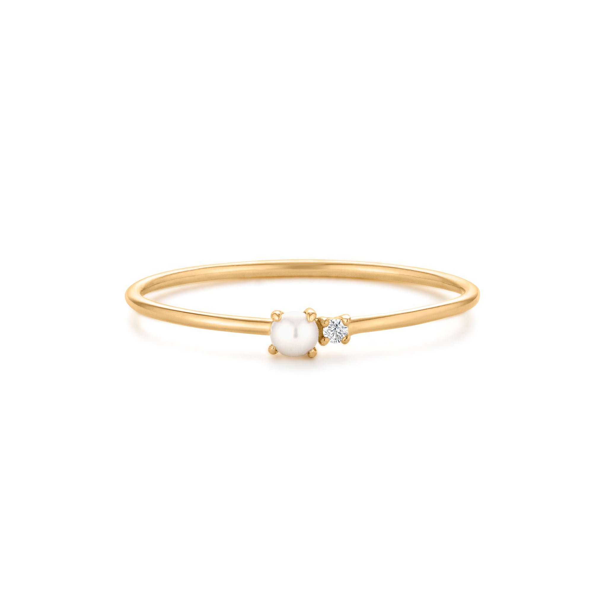 Fusion Two-Solitaires Pearl Ring in Solid Gold