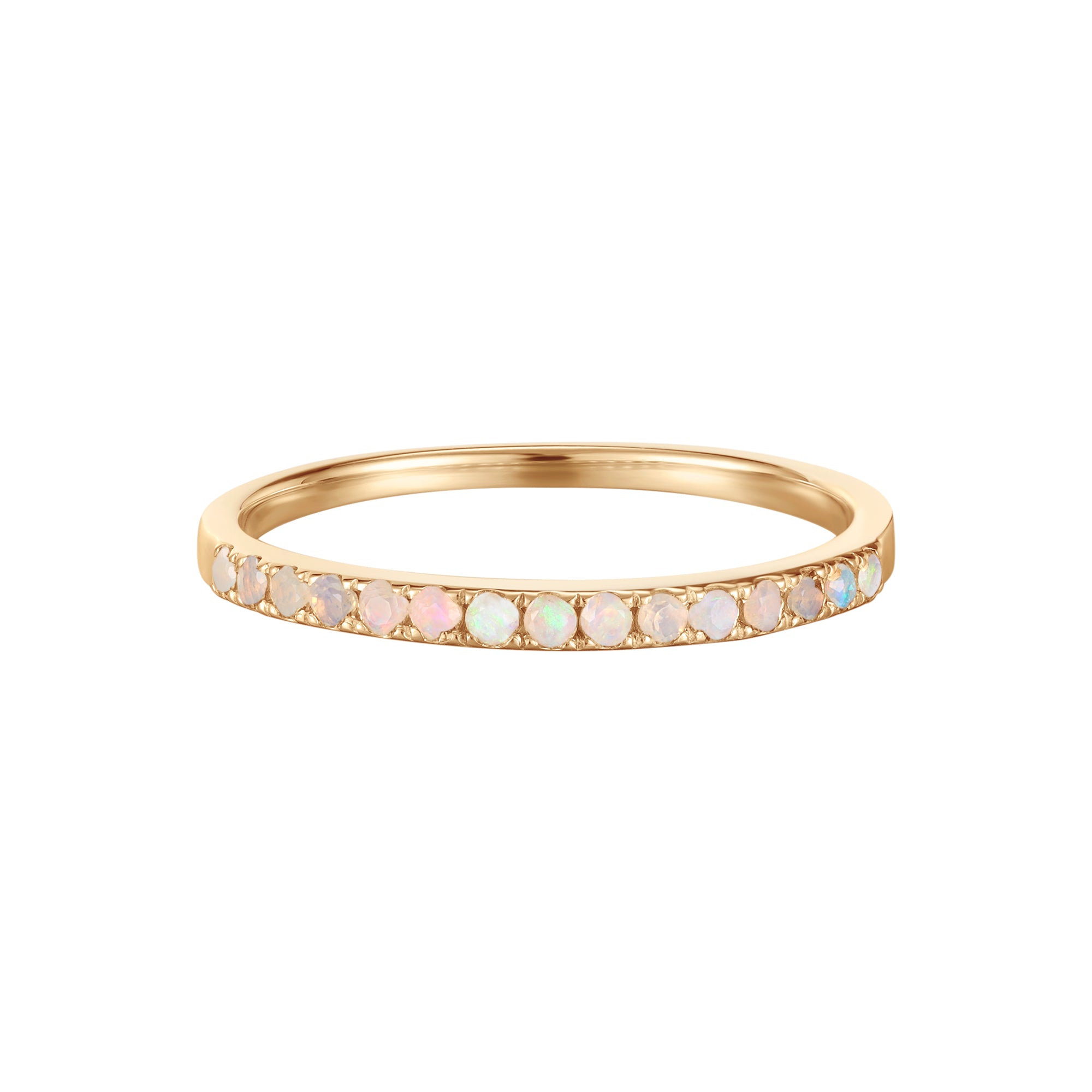 October Opal Birthstone Eternity Ring in Solid Gold