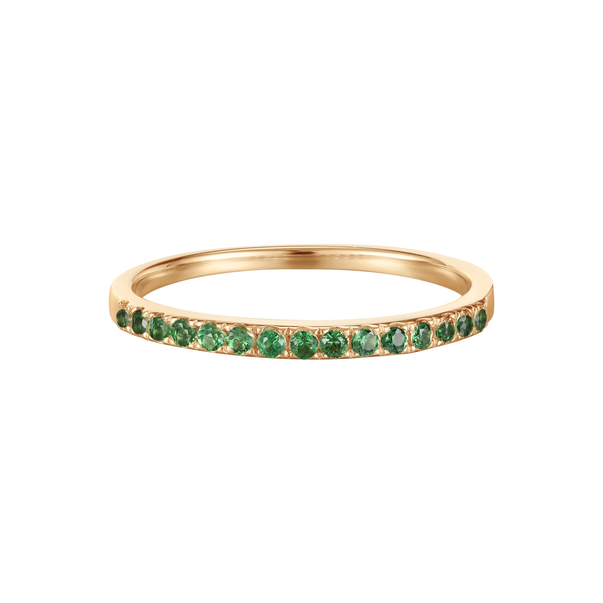 May Tsavorite Birthstone Eternity Ring in Solid Gold