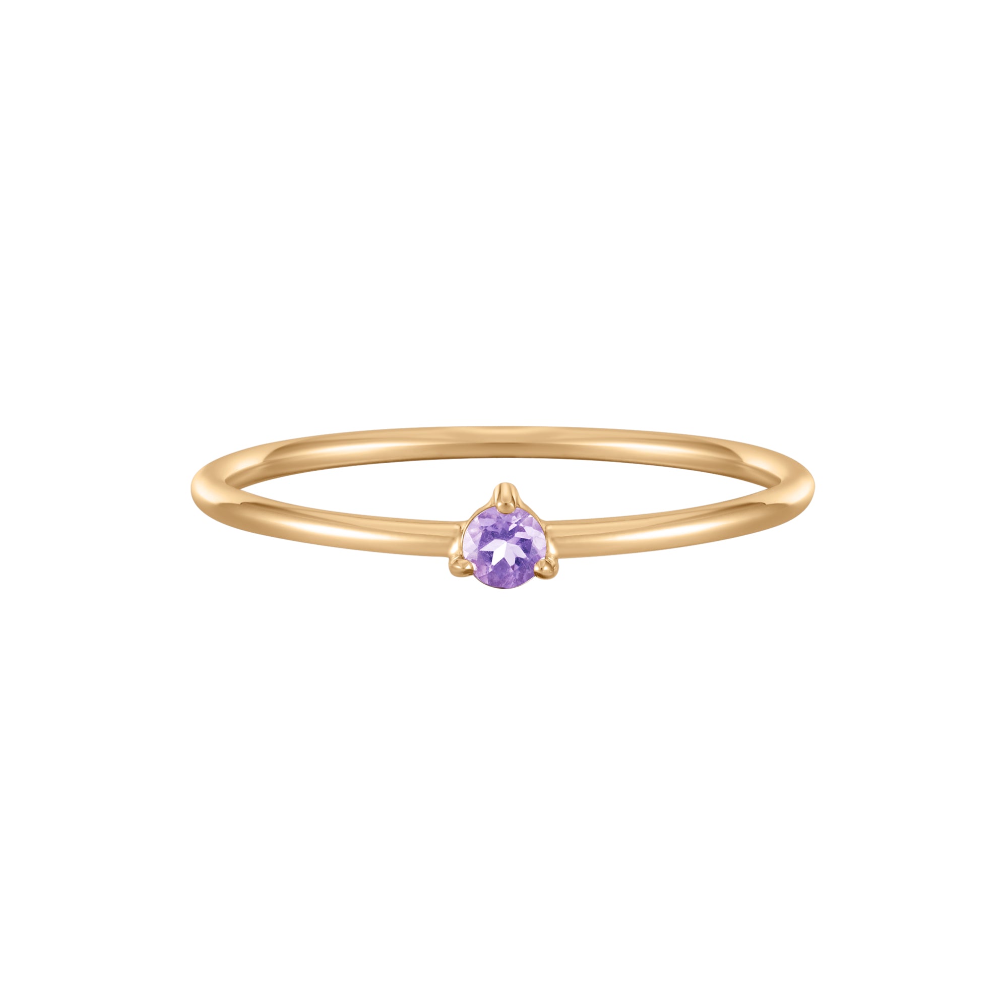 February Amethyst Birthstone Solitaire Ring in Solid Gold