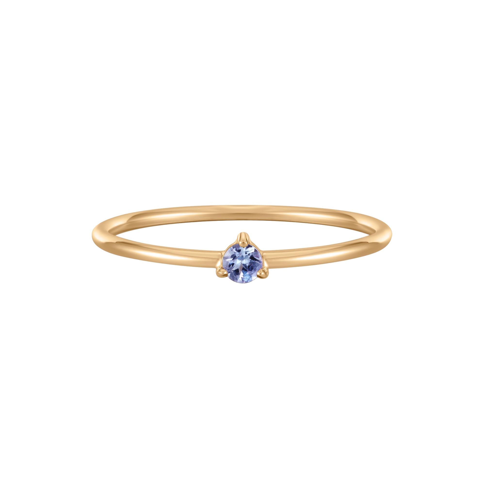 December Tanzanite Birthstone Solitaire Ring in Solid Gold