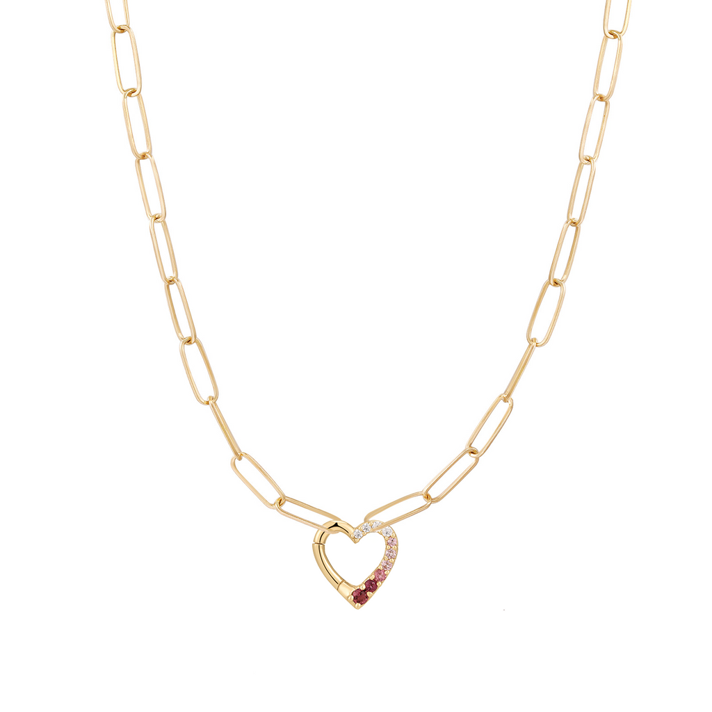 Gradient Heart Paperclip Chain Necklace